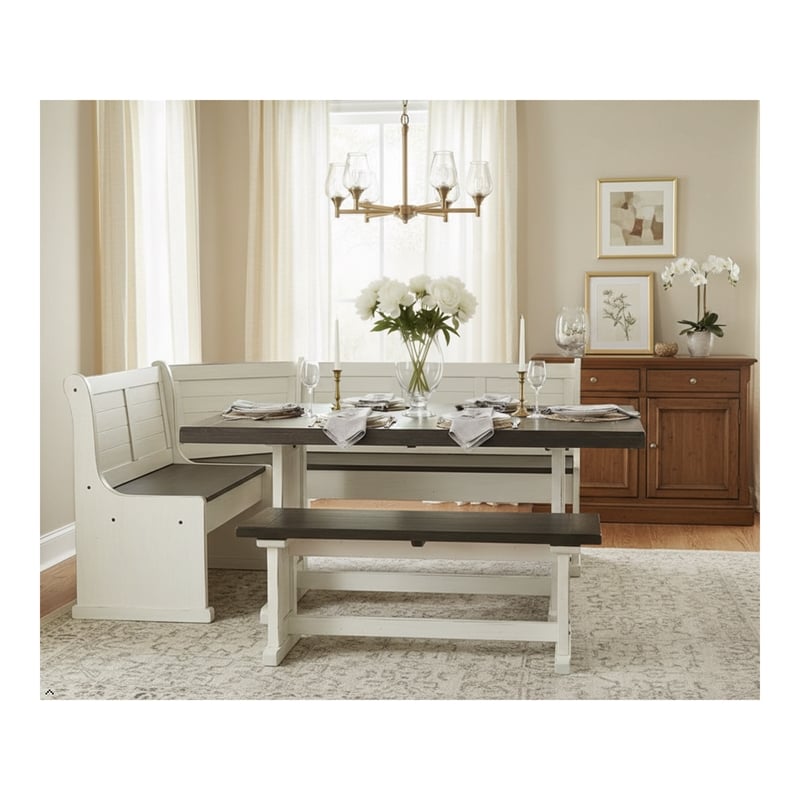 Pemberly Row 4PCs Corner Dining Set/Breakfast Nook in Brown with Storage Space
