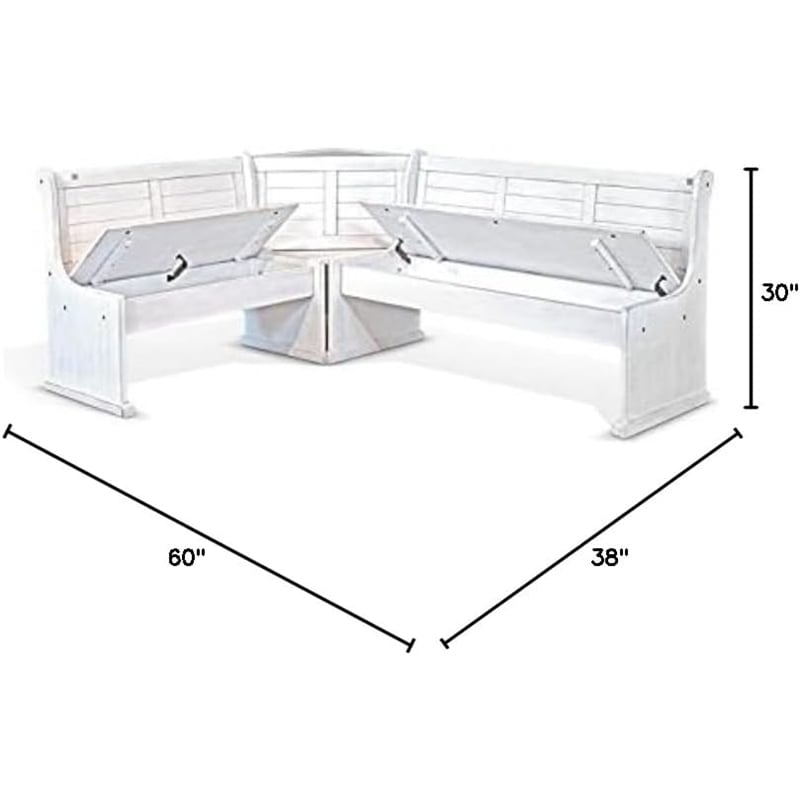 Pemberly Row 4Pc Wood Corner Dining Set with Reversible Benches - White