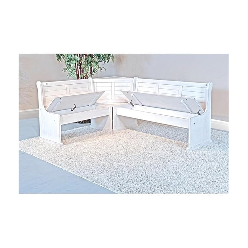 Pemberly Row 4Pc Wood Corner Dining Set with Reversible Benches - White
