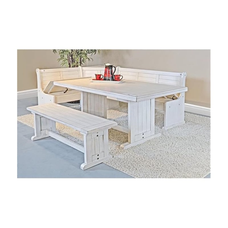 Pemberly Row 4Pc Wood Corner Dining Set with Reversible Benches - White