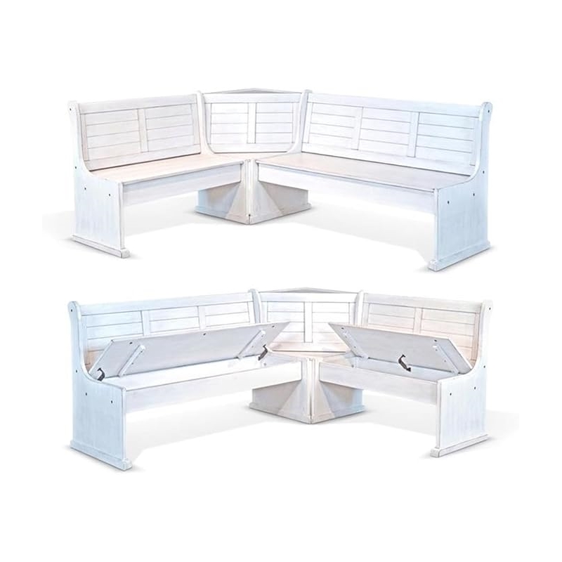 Pemberly Row 4Pc Wood Corner Dining Set with Reversible Benches - White