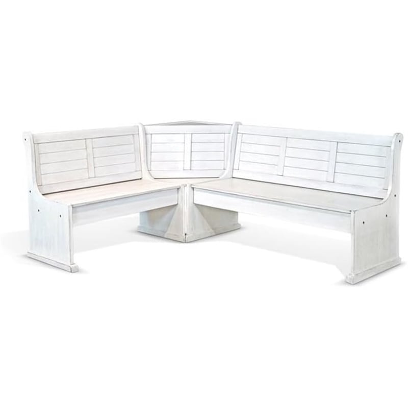 Pemberly Row 4Pc Wood Corner Dining Set with Reversible Benches - White
