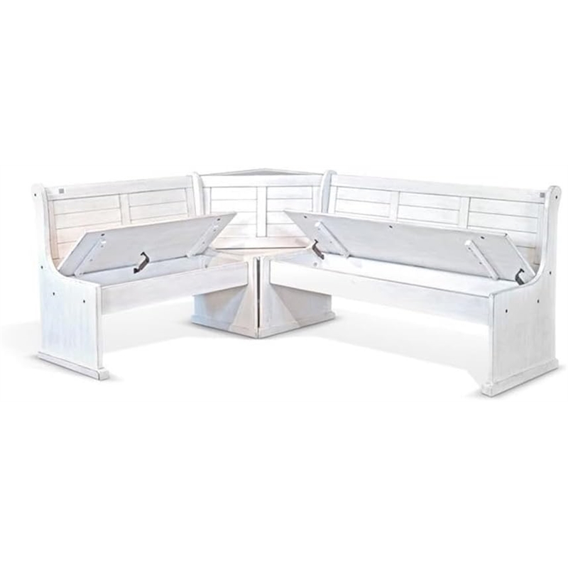 Pemberly Row 4Pc Wood Corner Dining Set with Reversible Benches - White