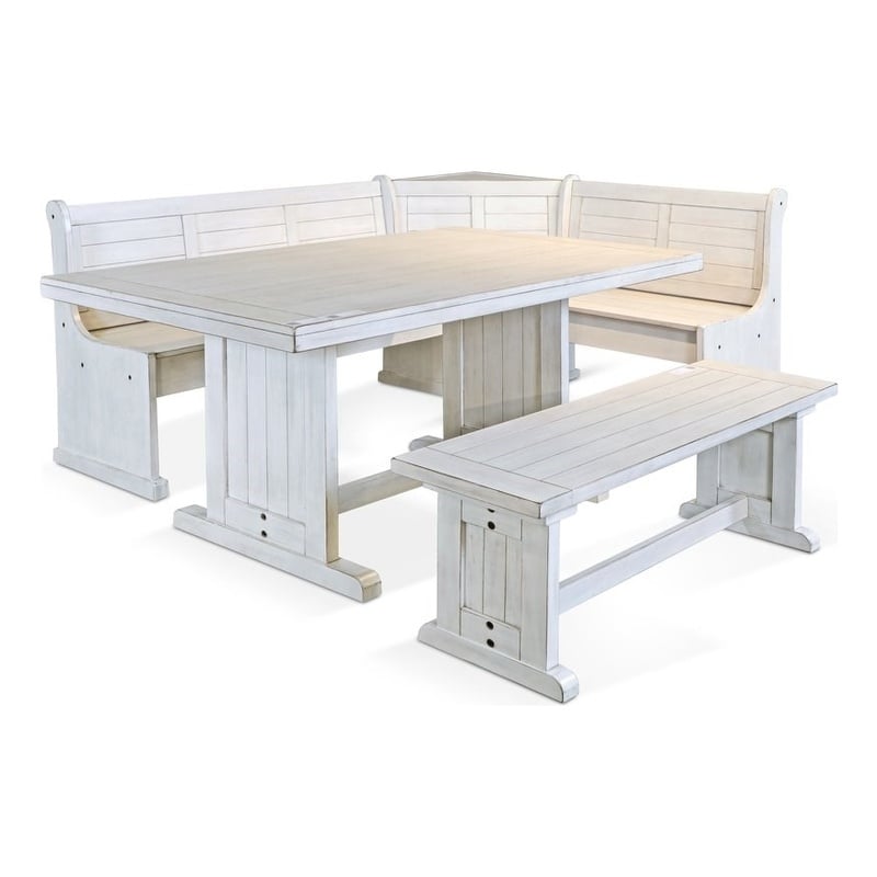 Pemberly Row 4Pc Wood Corner Dining Set with Reversible Benches - White