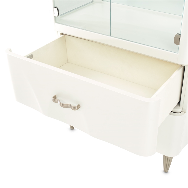 Pemberly Row Transitional 2-Drawers Display Cabinet - Creamy Pearl
