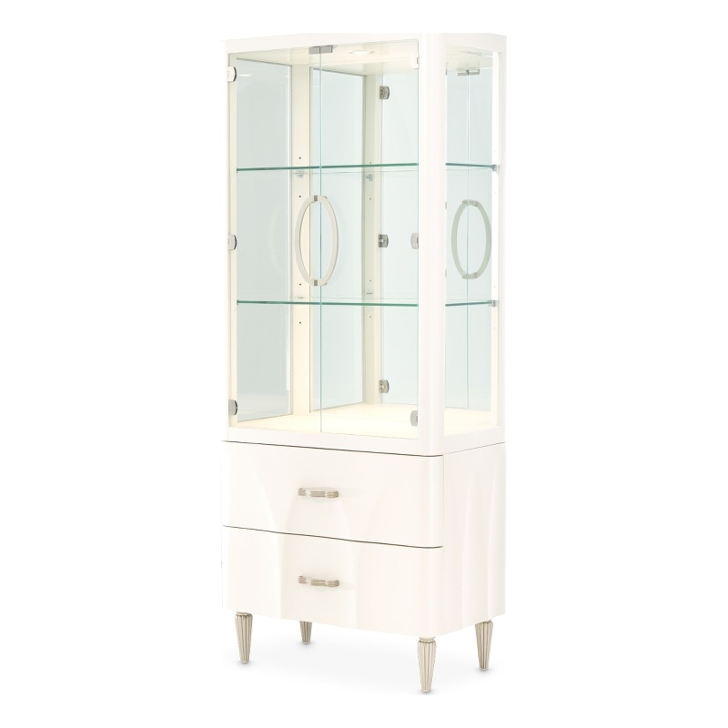 Pemberly Row Transitional 2-Drawers Display Cabinet - Creamy Pearl