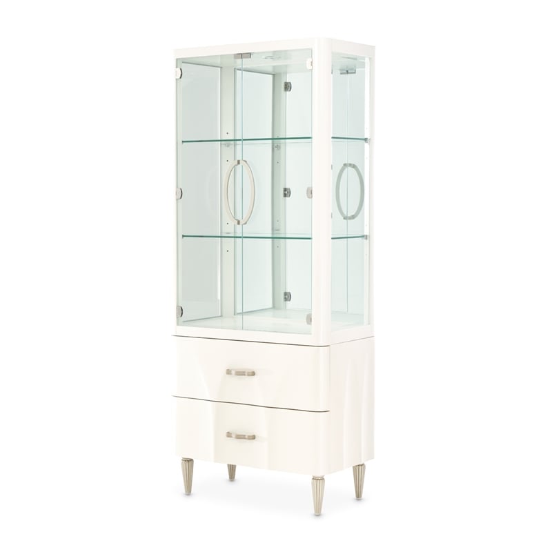 Pemberly Row Transitional 2-Drawers Display Cabinet - Creamy Pearl