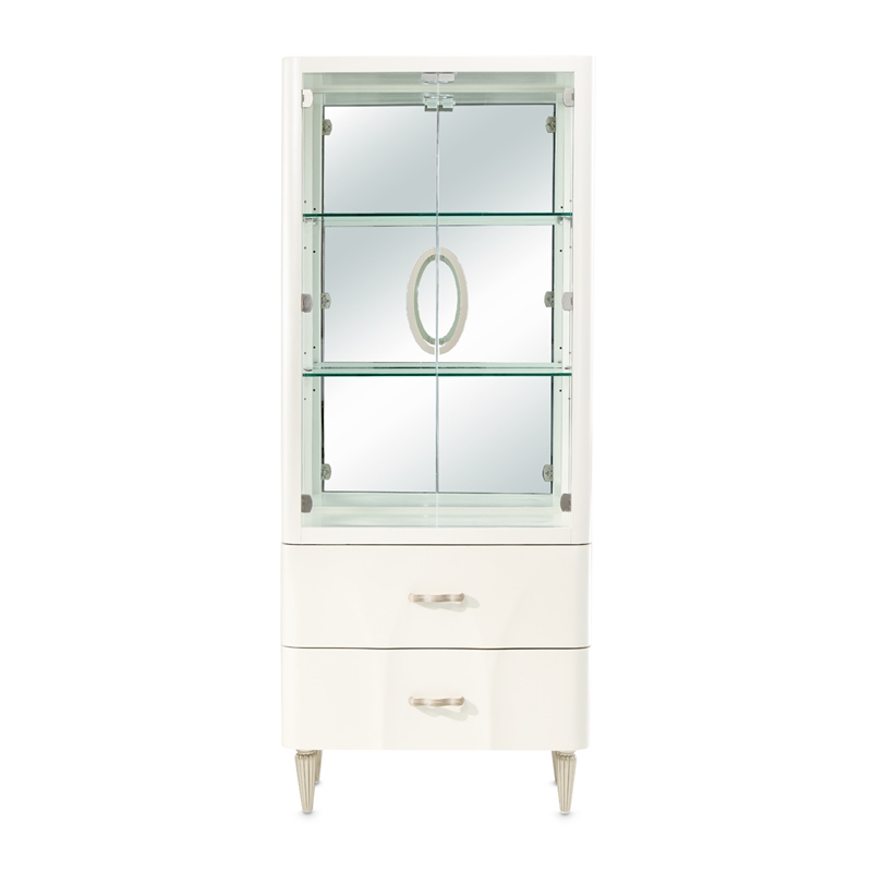 Pemberly Row Transitional 2-Drawers Display Cabinet - Creamy Pearl