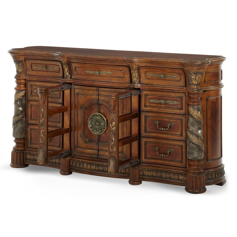 Pemberly Row Traditional 9-Drawers Wood Dresser - Classic Chestnut