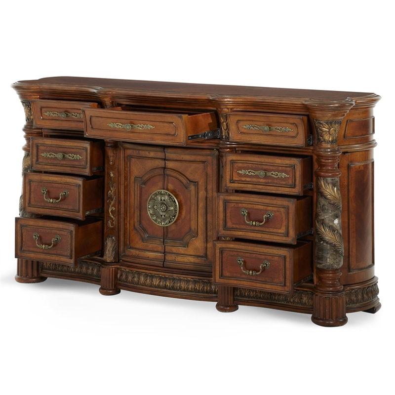 Pemberly Row Traditional 9-Drawers Wood Dresser - Classic Chestnut