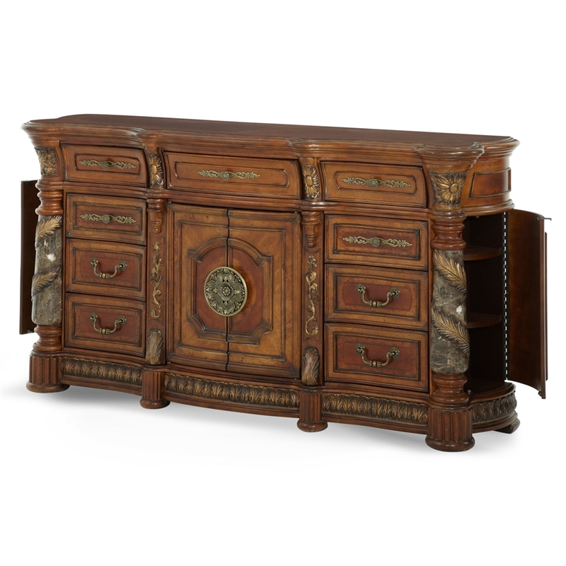 Pemberly Row Traditional 9-Drawers Wood Dresser - Classic Chestnut