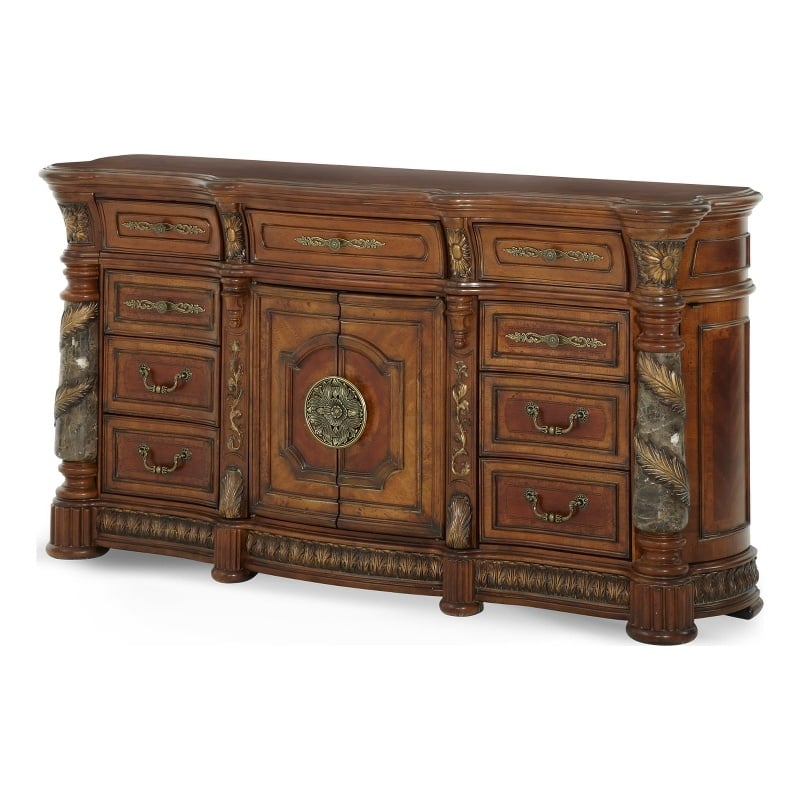 Pemberly Row Traditional 9-Drawers Wood Dresser - Classic Chestnut