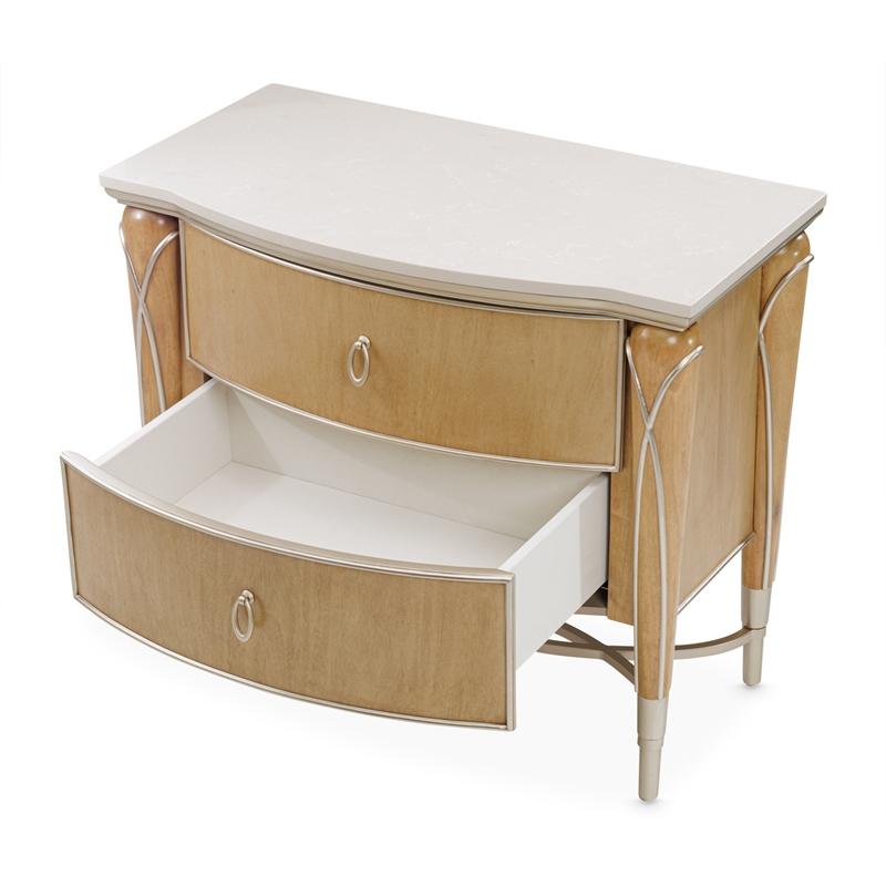 Pemberly Row Transitional Wood & Marble Nightstand - Caramel