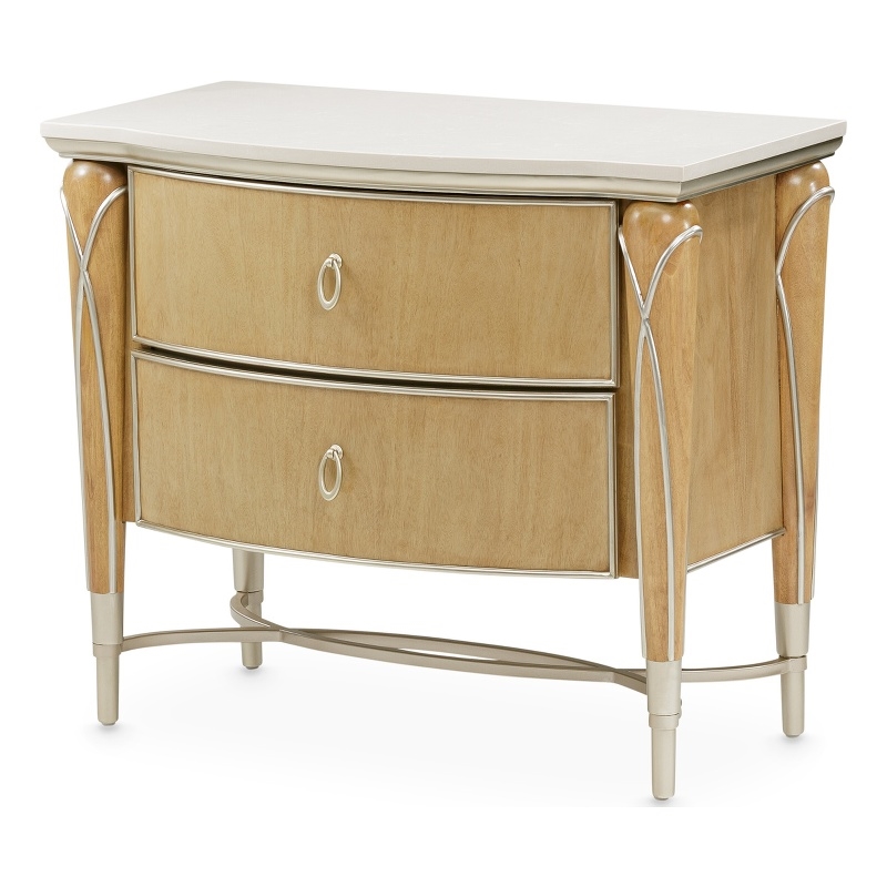 Pemberly Row Transitional Wood & Marble Nightstand - Caramel