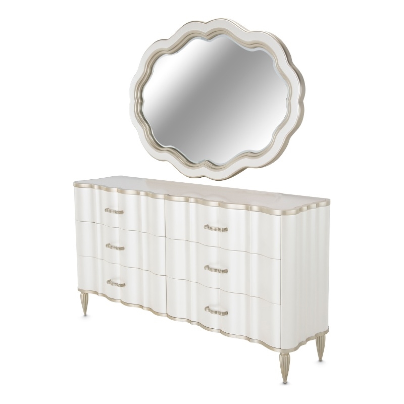 Pemberly Row Transitional Dresser with Mirror - Creamy Pearl