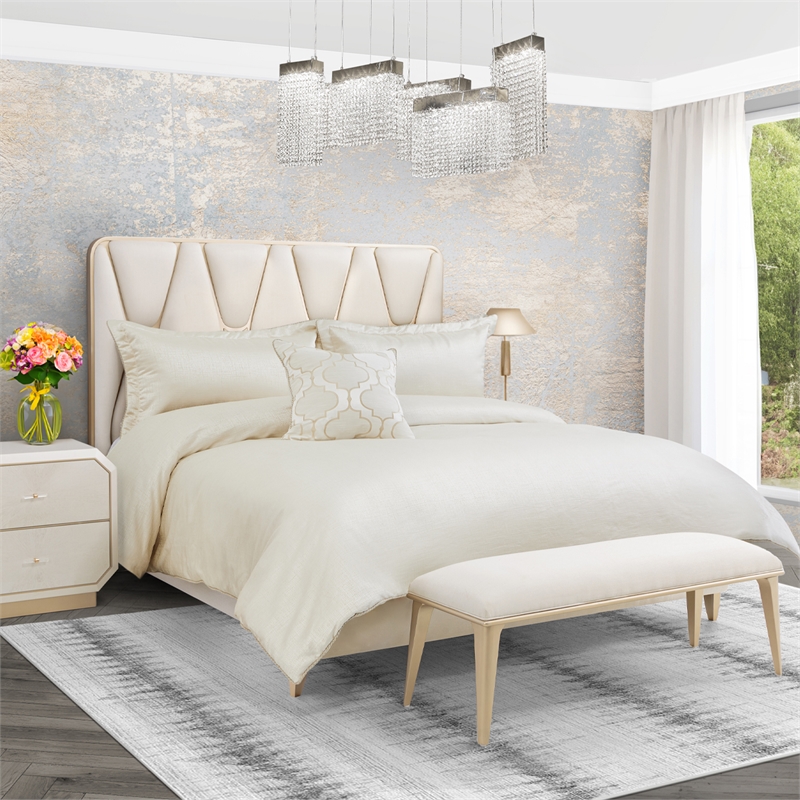 Pemberly Row Contemporary 4-Piece King Comforter Set - Ivory