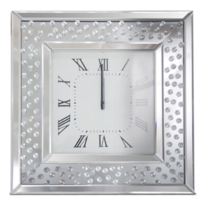 Pemberly Row Modern Mirrored Square Wall Clock with Crystals