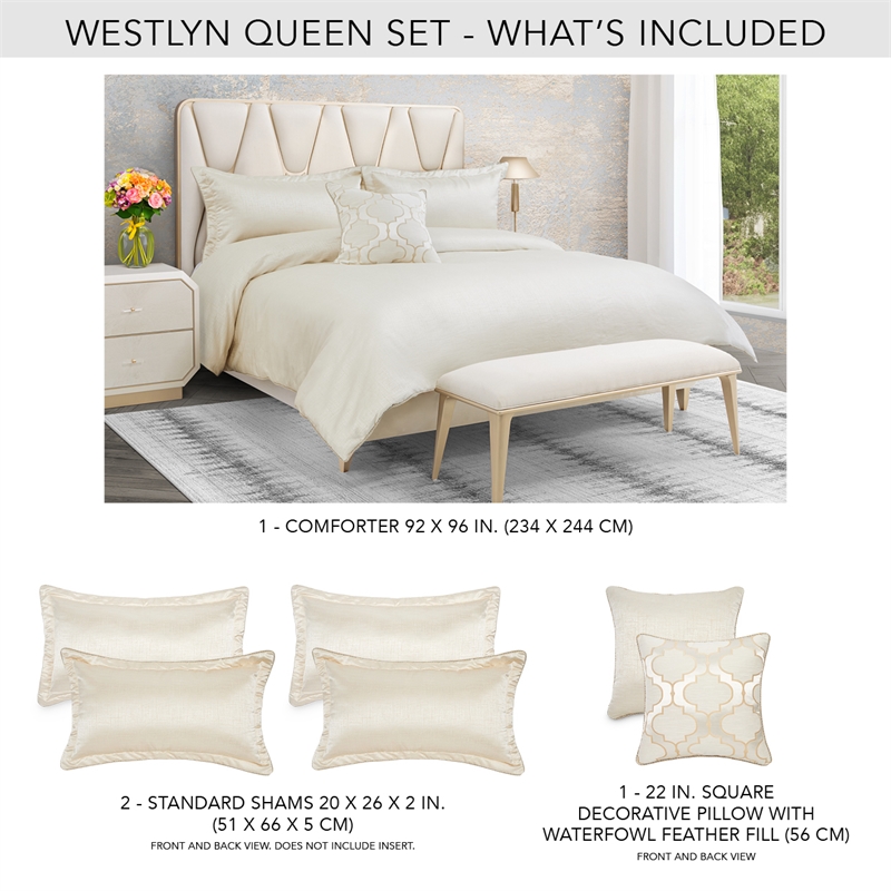 Pemberly Row Contemporary 4-Piece Queen Comforter Set - Ivory