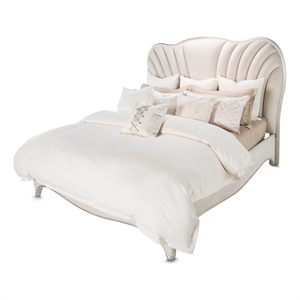 Pemberly Row Transitional Cal. King Velvet Panel Bed - Creamy Pearl