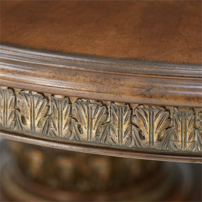 Pemberly Row Traditional Round Wood Dining Table - Classic Chestnut