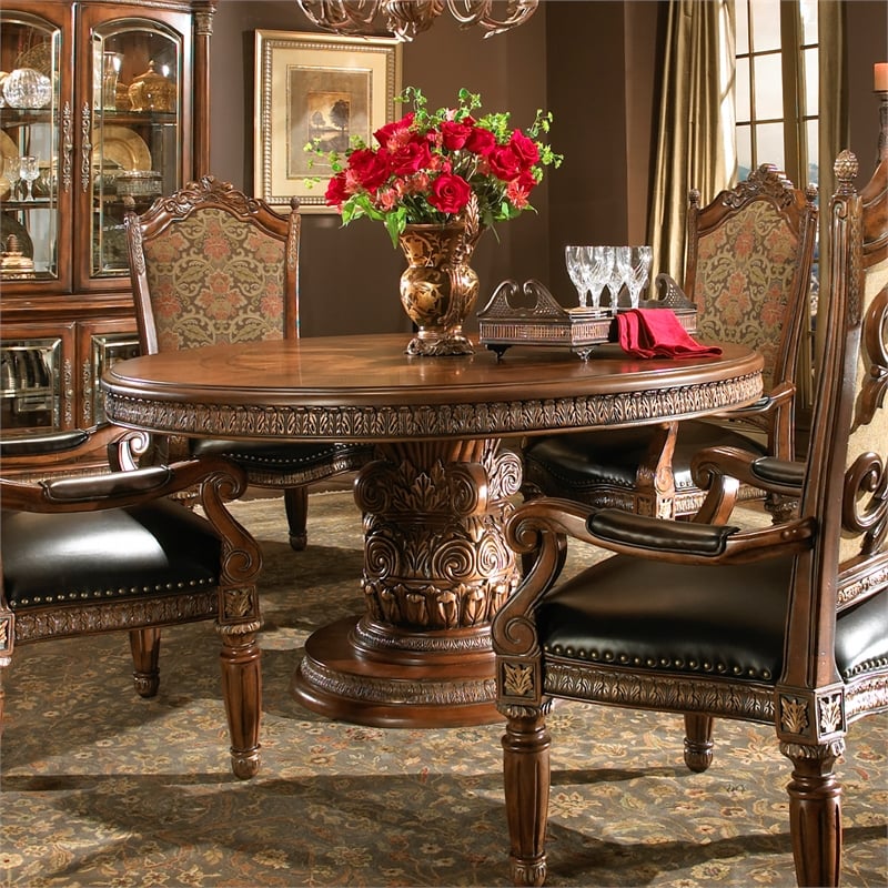 Pemberly Row Traditional Round Wood Dining Table - Classic Chestnut