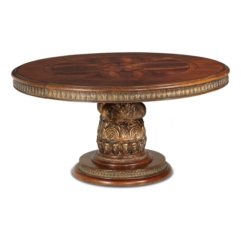 Pemberly Row Traditional Round Wood Dining Table - Classic Chestnut
