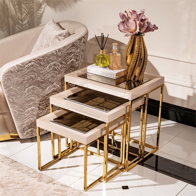 Pemberly Row Transitional Nesting Tables - Set of 3 - Shimmering Ivory