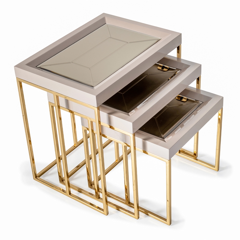 Pemberly Row Transitional Nesting Tables - Set of 3 - Shimmering Ivory