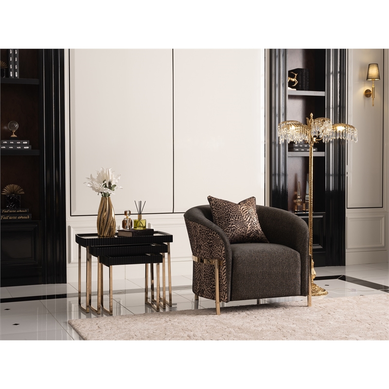 Pemberly Row Upholstered Chenille & Metal Accent Chair in Onyx and Gold
