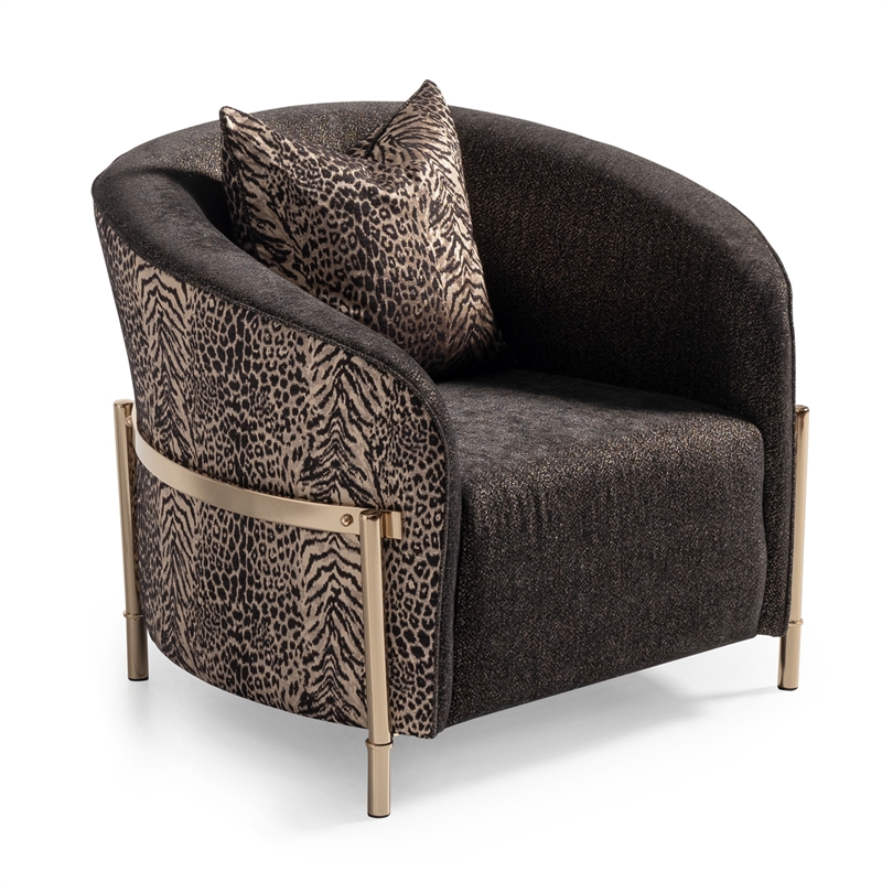 Pemberly Row Upholstered Chenille & Metal Accent Chair in Onyx and Gold