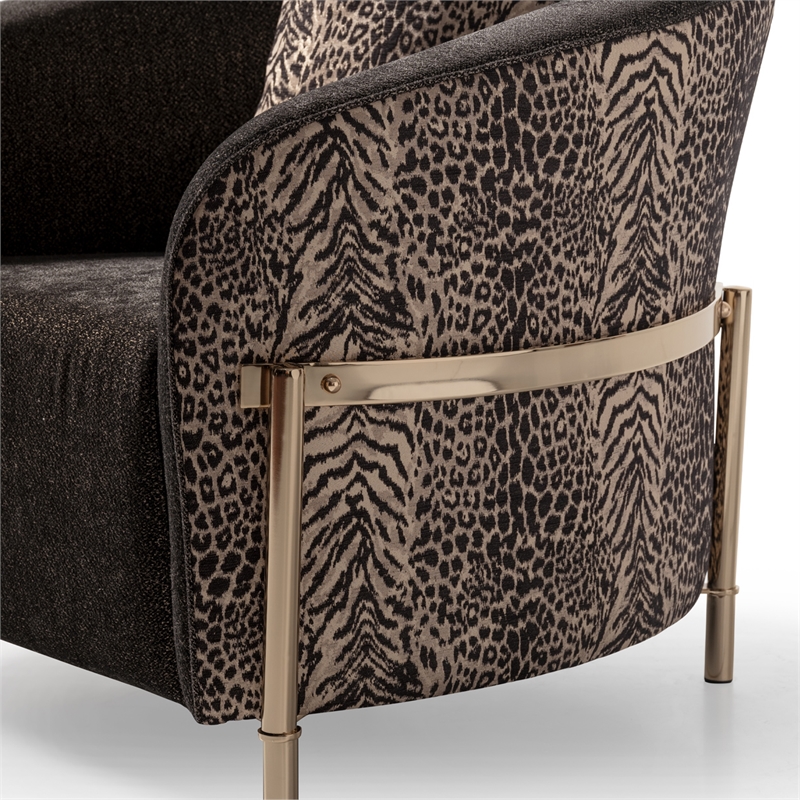 Pemberly Row Upholstered Chenille & Metal Accent Chair in Onyx and Gold