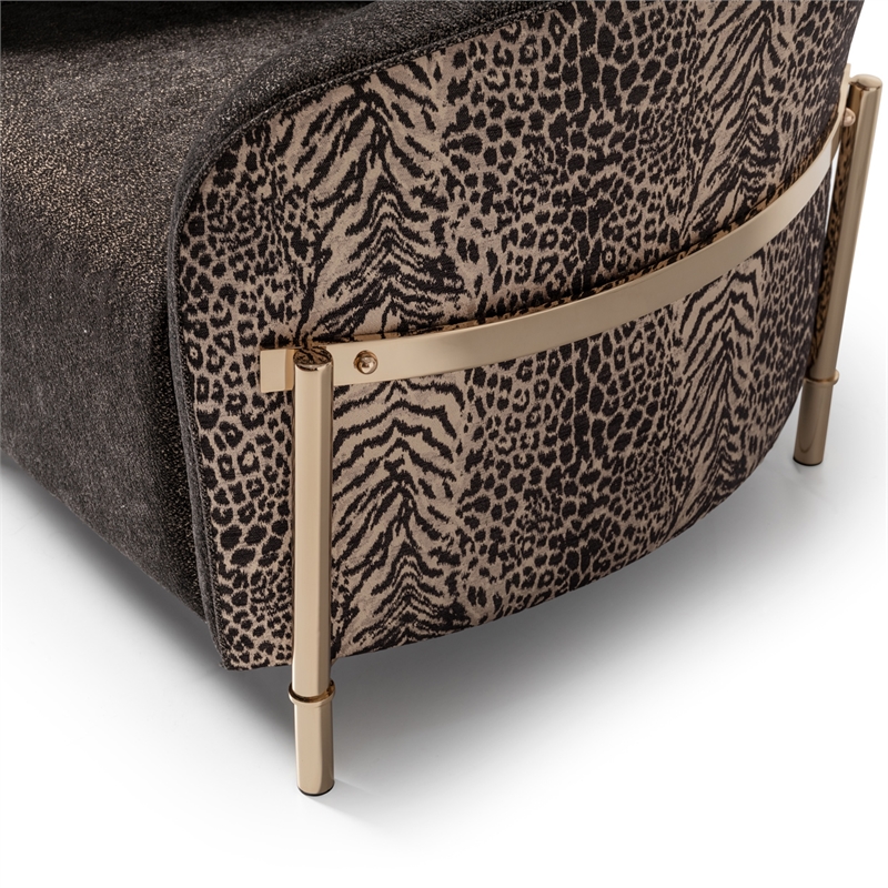 Pemberly Row Upholstered Chenille & Metal Accent Chair in Onyx and Gold