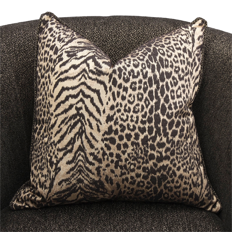 Pemberly Row Upholstered Chenille & Metal Accent Chair in Onyx and Gold