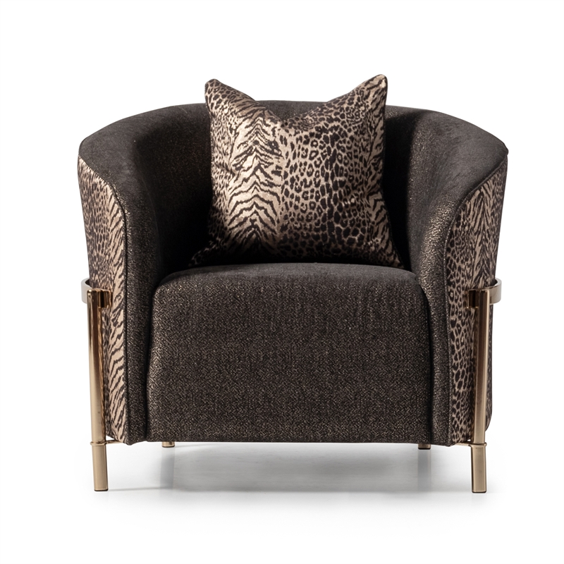 Pemberly Row Upholstered Chenille & Metal Accent Chair in Onyx and Gold