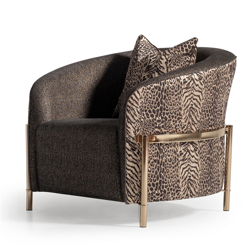 Pemberly Row Upholstered Chenille & Metal Accent Chair in Onyx and Gold