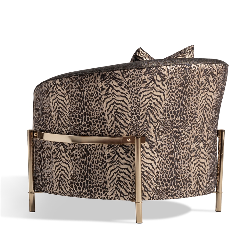 Pemberly Row Upholstered Chenille & Metal Accent Chair in Onyx and Gold