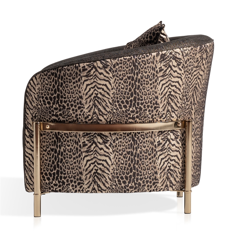 Pemberly Row Upholstered Chenille & Metal Accent Chair in Onyx and Gold