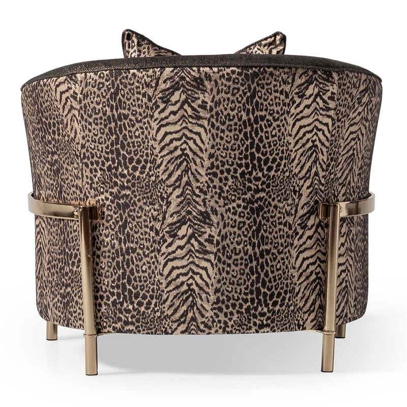 Pemberly Row Upholstered Chenille & Metal Accent Chair in Onyx and Gold