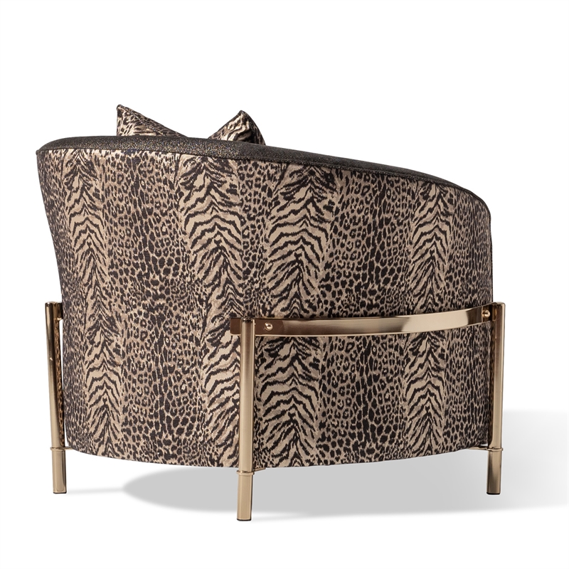 Pemberly Row Upholstered Chenille & Metal Accent Chair in Onyx and Gold