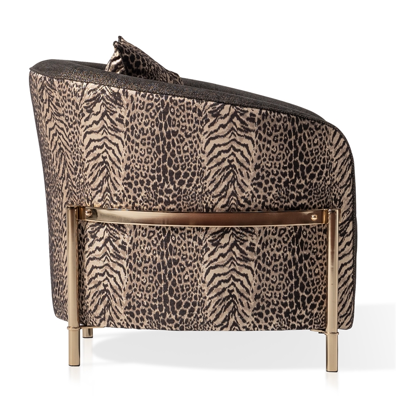 Pemberly Row Upholstered Chenille & Metal Accent Chair in Onyx and Gold