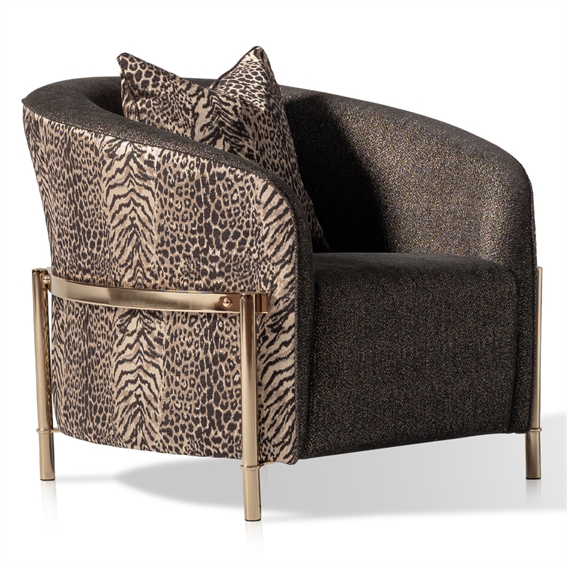 Pemberly Row Upholstered Chenille & Metal Accent Chair in Onyx and Gold