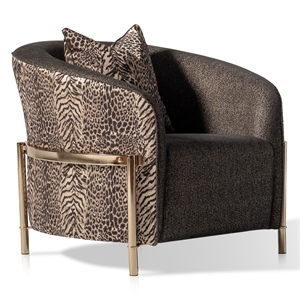 Pemberly Row Upholstered Chenille & Metal Accent Chair in Onyx and Gold