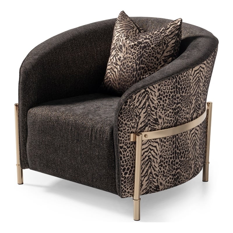 Pemberly Row Upholstered Chenille & Metal Accent Chair in Onyx and Gold