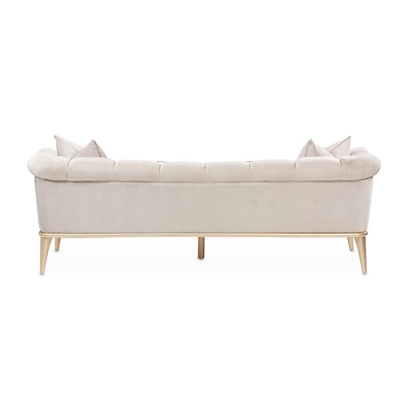 Pemberly Row Contemporary Sofa in Porcini Velvet and Champagne Wood Frame