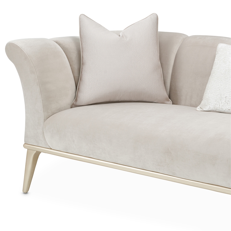 Pemberly Row Contemporary Sofa in Porcini Velvet and Champagne Wood Frame