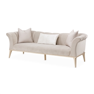 Pemberly Row Contemporary Sofa in Porcini Velvet and Champagne Wood Frame