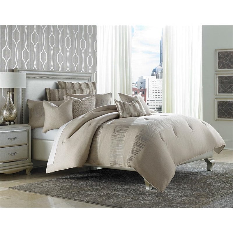 Pemberly Row Contemporary 10-piece Fabric King Comforter Set in Tan/Neutral