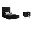 Pemberly Row Set of 2 Tufted Velvet Twin Bed and Nightstand in Black
