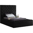 Pemberly Row Set of 3 Tufted Velvet Twin Bed & Dresser & Nightstand in Black