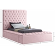 Pemberly Row Set of 3 Velvet Twin Bed in Pink & Dresser & Nightstand in Black